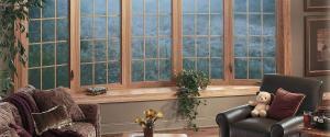 bow windows inside of a den